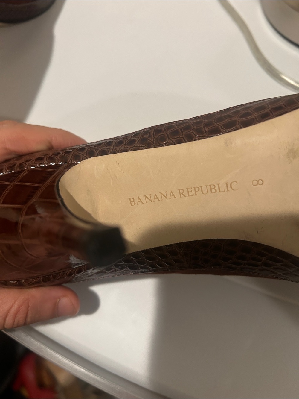 Banana Republic Rust Brown Suede Pointed-Toe Pumps with Croc Detail - Picture 5 of 5